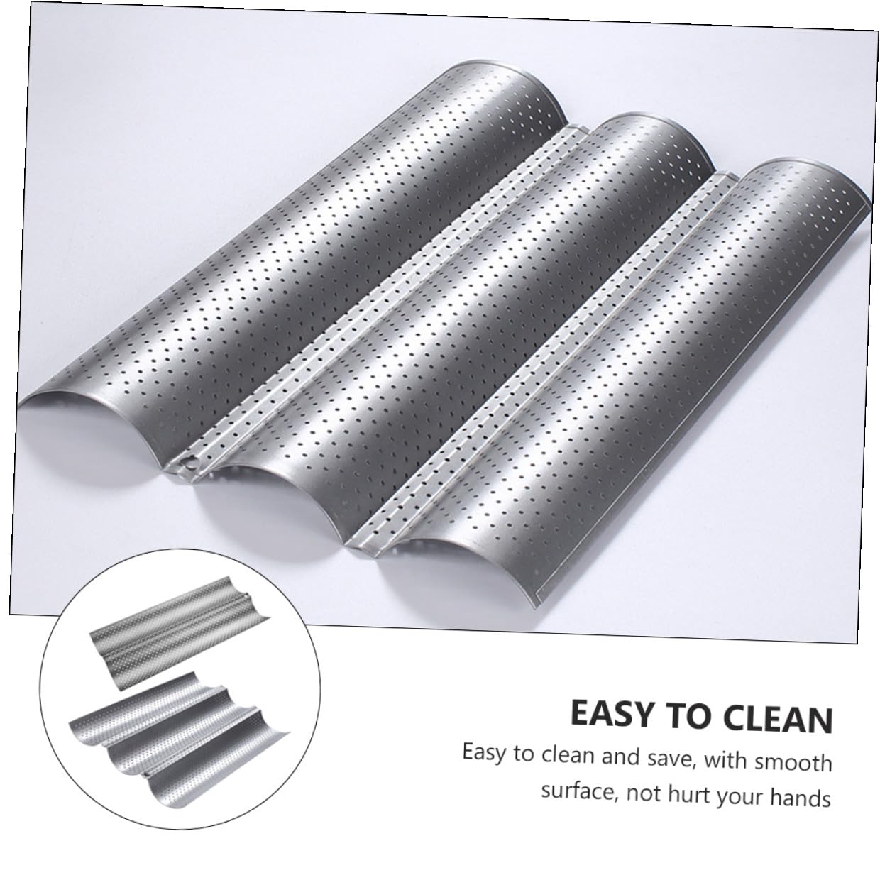2 Moldes Ondulados para Baguette de Acero Inoxidable Antiadherente, Bandeja de Horno para Hacer Pan, Fácil de Limpiar (2 Piezas)