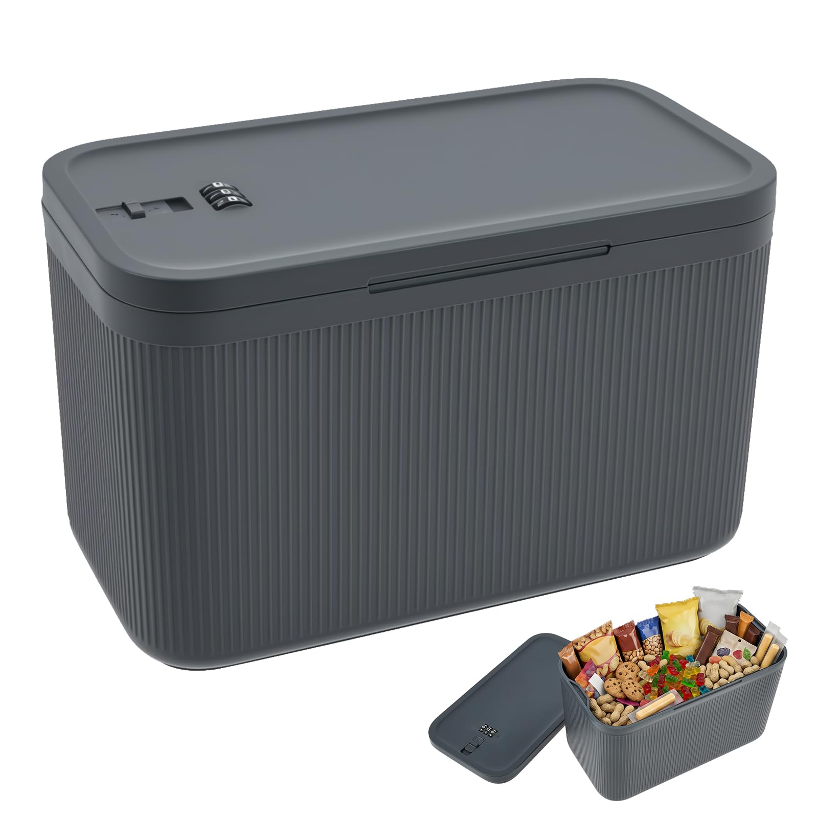 QINGLANG Lockable Storage Box with Combination Code Secure Medicine Safe, Phone Jail, Snack Box Food Safe Locking Boxs for Home, Fridge, Office, Or Travel (Large Gray Blue)