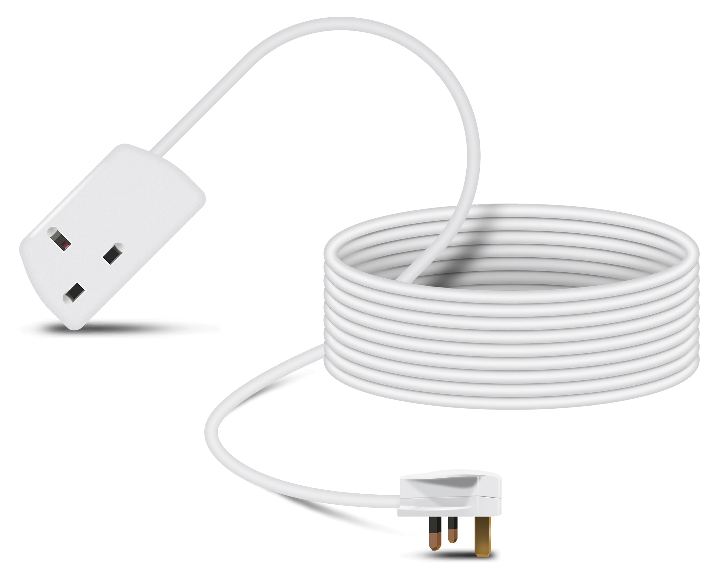 Eagle Single Gang Mains Power 13A Extension Socket to 13A UK Plug Lead Cable, British Standards BS1363 15m White