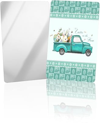Teal Truck with Rabbit Colorful Eggs Compact Mirror Bulk 2 Pack Card Mirror, Easter on The Farm Small Compact Mirror for Purse, Rectangular Handheld Pocket Makeup Mirror