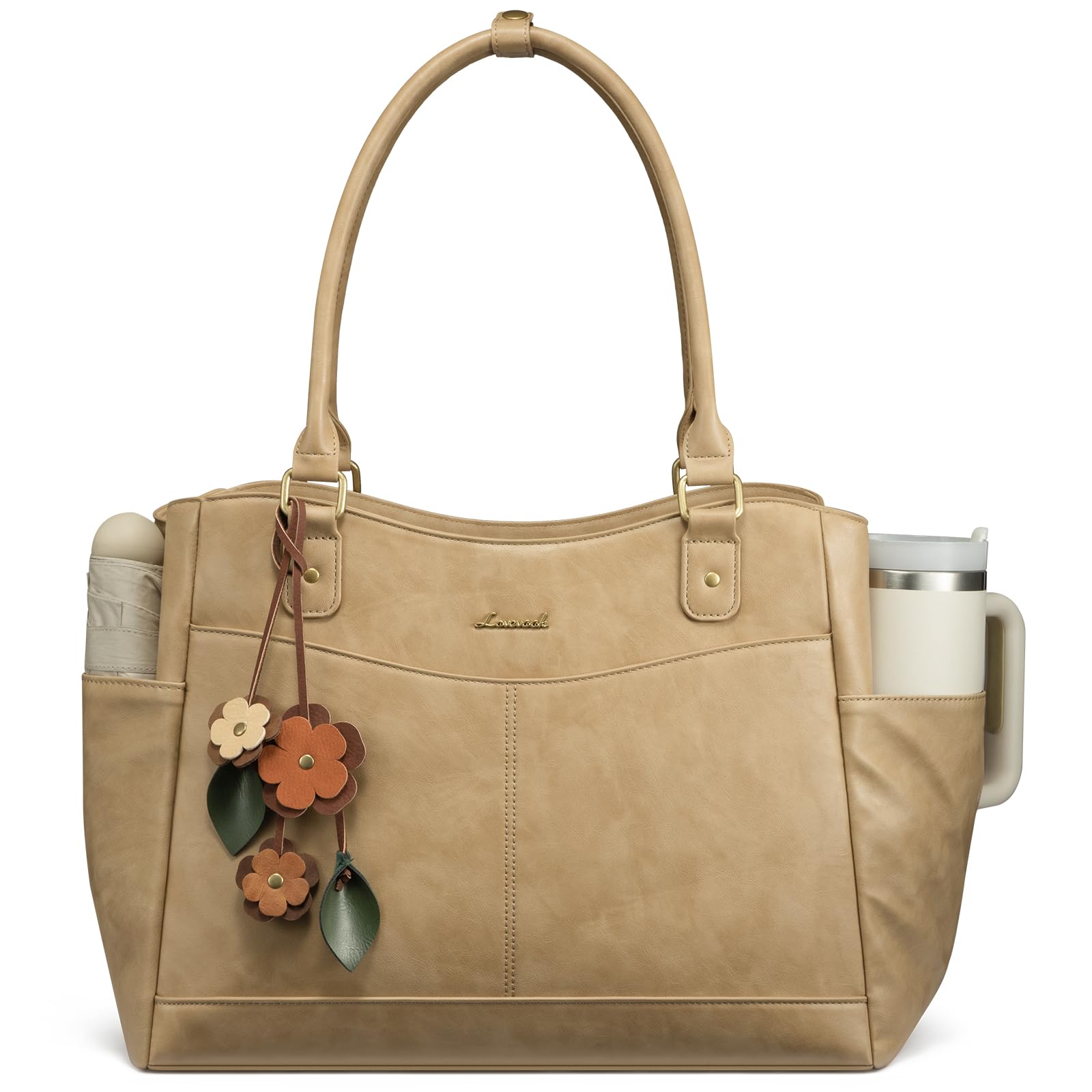 LOVEVOOK Laptop Bag for Women, Vintage Work Tote, Teacher Bag with Pendant