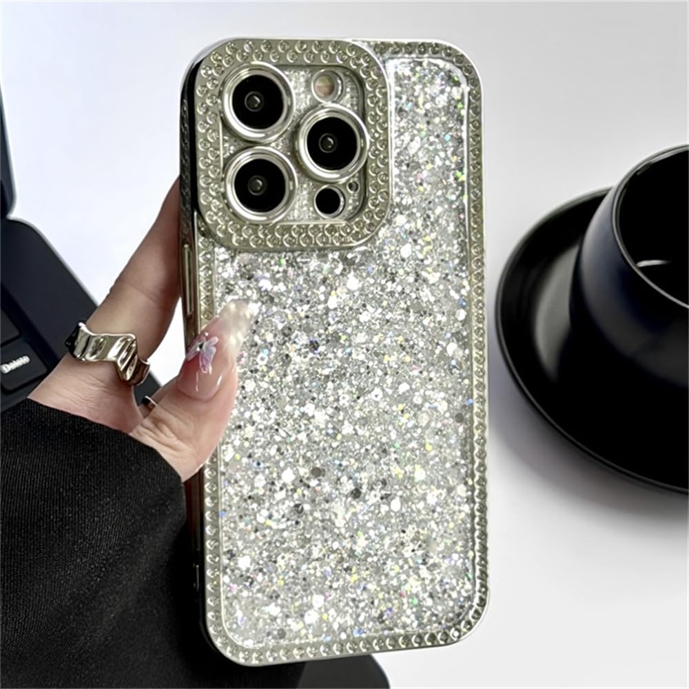 Coque iPhone antichoc argentée paillettes diamants brillants - 7