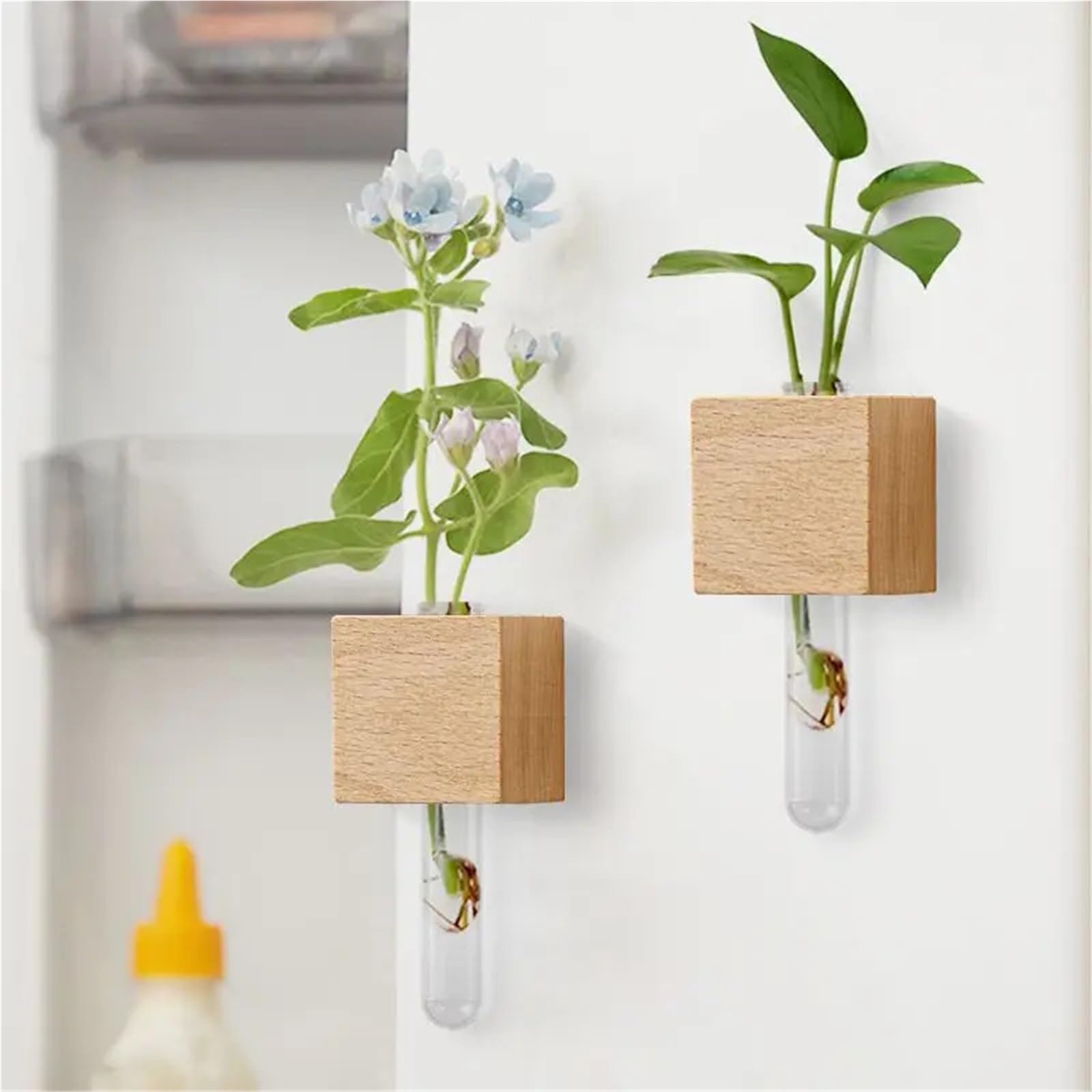 Wandvase Reagenzglas-Hydrokulturvase | Kühlschrank Home Decor Wohnzimmer Wand magnetische Vase(2pcs)