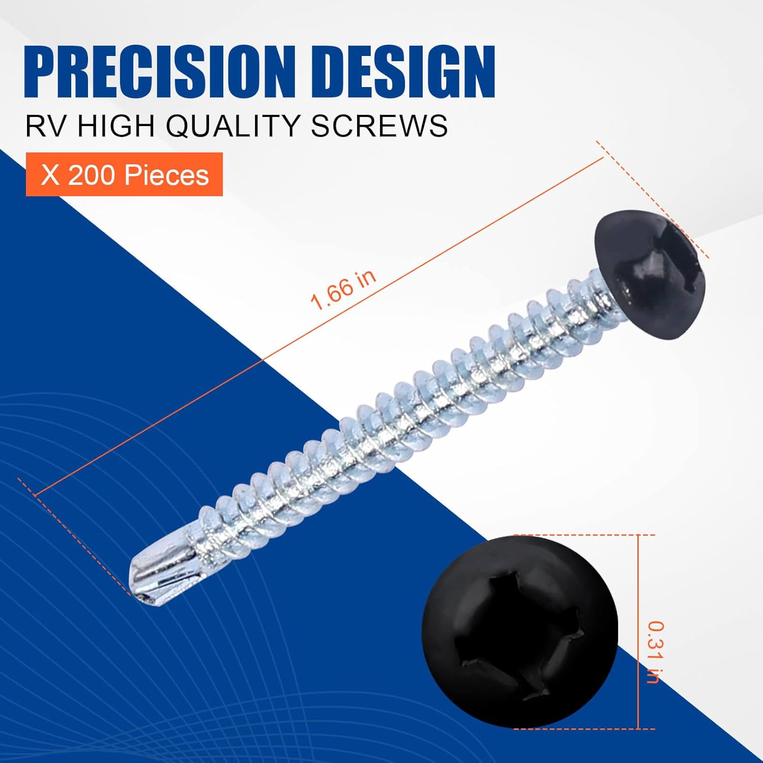Pan Head Self Drilling Screws #8 X 1-1/2 inch Four Drive self-Tapping Drill Screws RV Black Scre-ws 200pcs