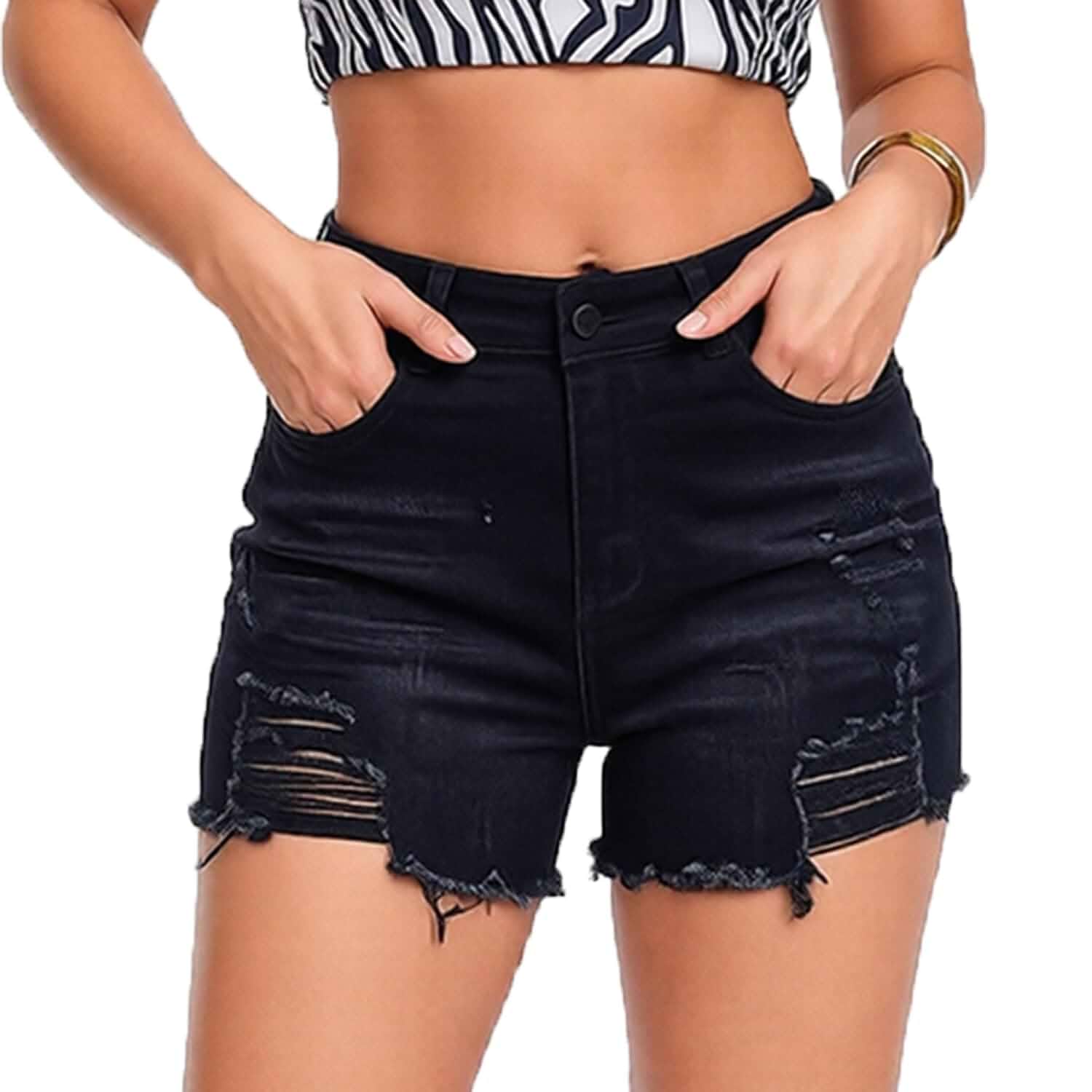 Syydn Women High Waisted Stretchy Ripped Denim Jean Shorts Trendy, Casual, Stretchy Denim, Womens Jean Shorts,Distressed Ripped,Summer Vacation Outfits for Women
