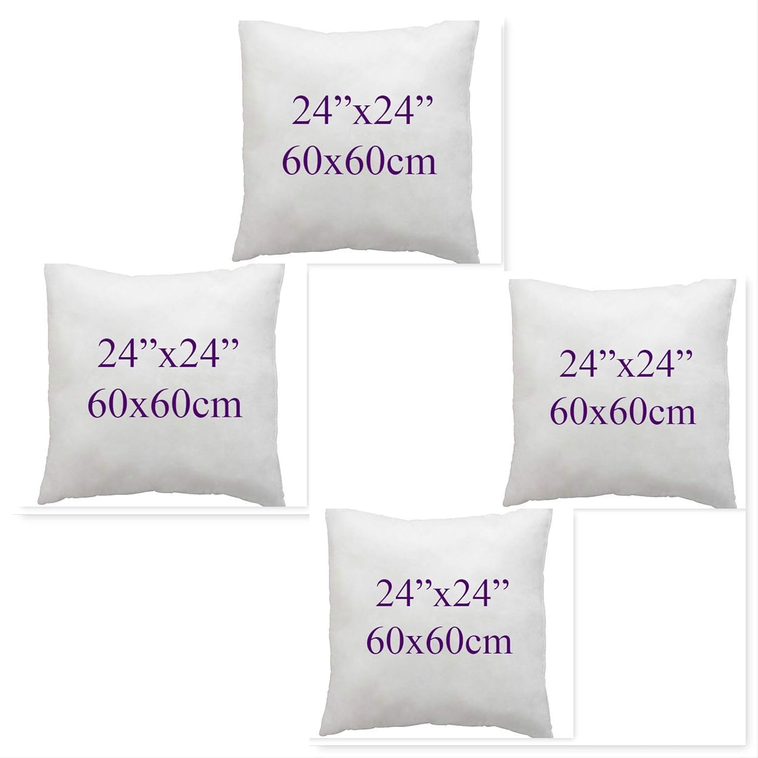 Chilimilii White Set Of 4 Hollow Fibre Cushion Pads- Bounce Back Cushions For Sofa & Couches-Square- Anti Allergy-Standard Stuffer Pack Of Cushion Inserts (24X24 (60X60cm))