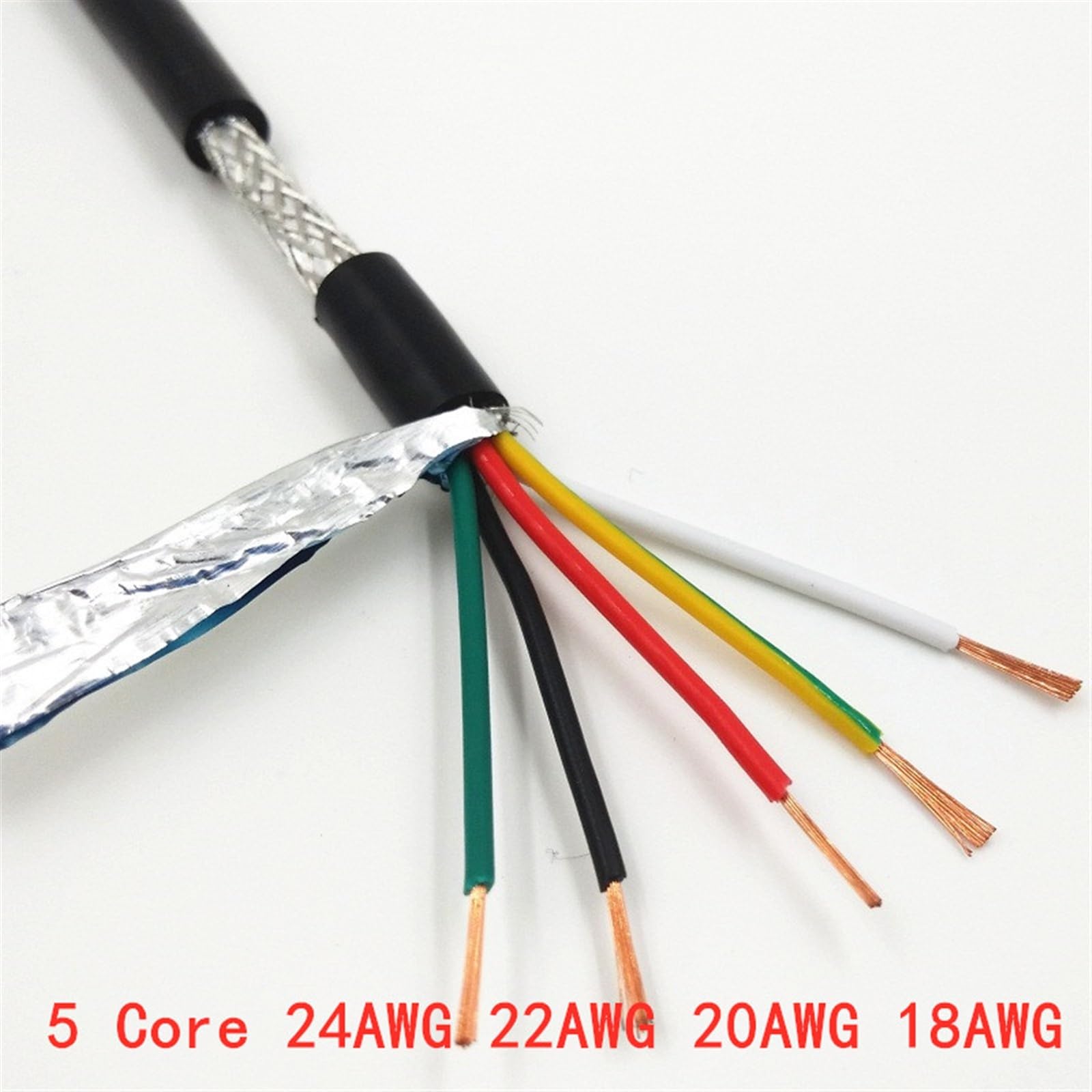 Outdoor Extension 1 Meters UL2547 Control Signal Wire 26AWG 24AWG 22AWG 2 Core to 8 Core Pure Copper Shielded Cable Solar sheathed(5 Core 26AWG 0.15mm)