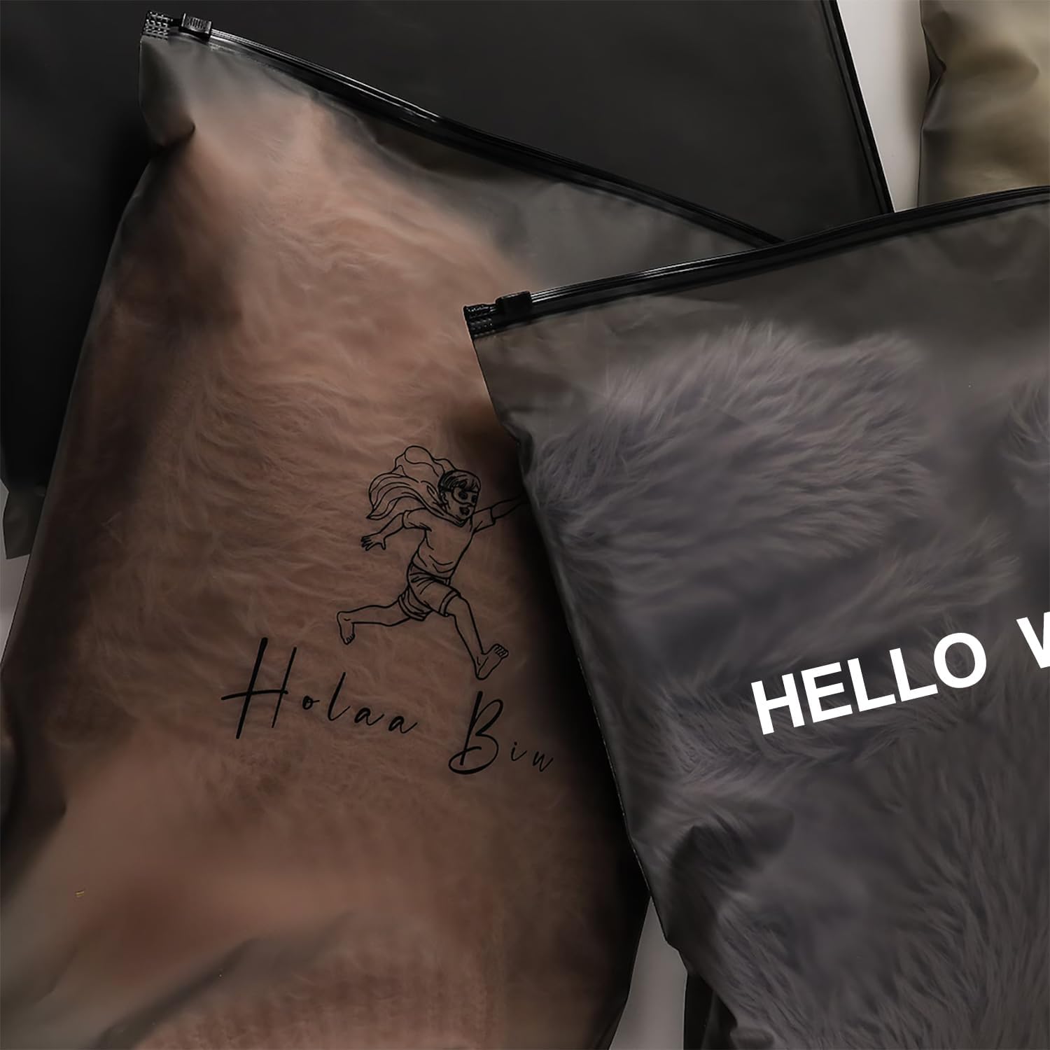 Custom 50-200pcs Translucent Matte Frosted Black Zipper Bags with Logo, Personalized Resealable Poly Plastic Packaging Bags for Clothing, T-Shirts, Leggings, Socks, Anything (100)
