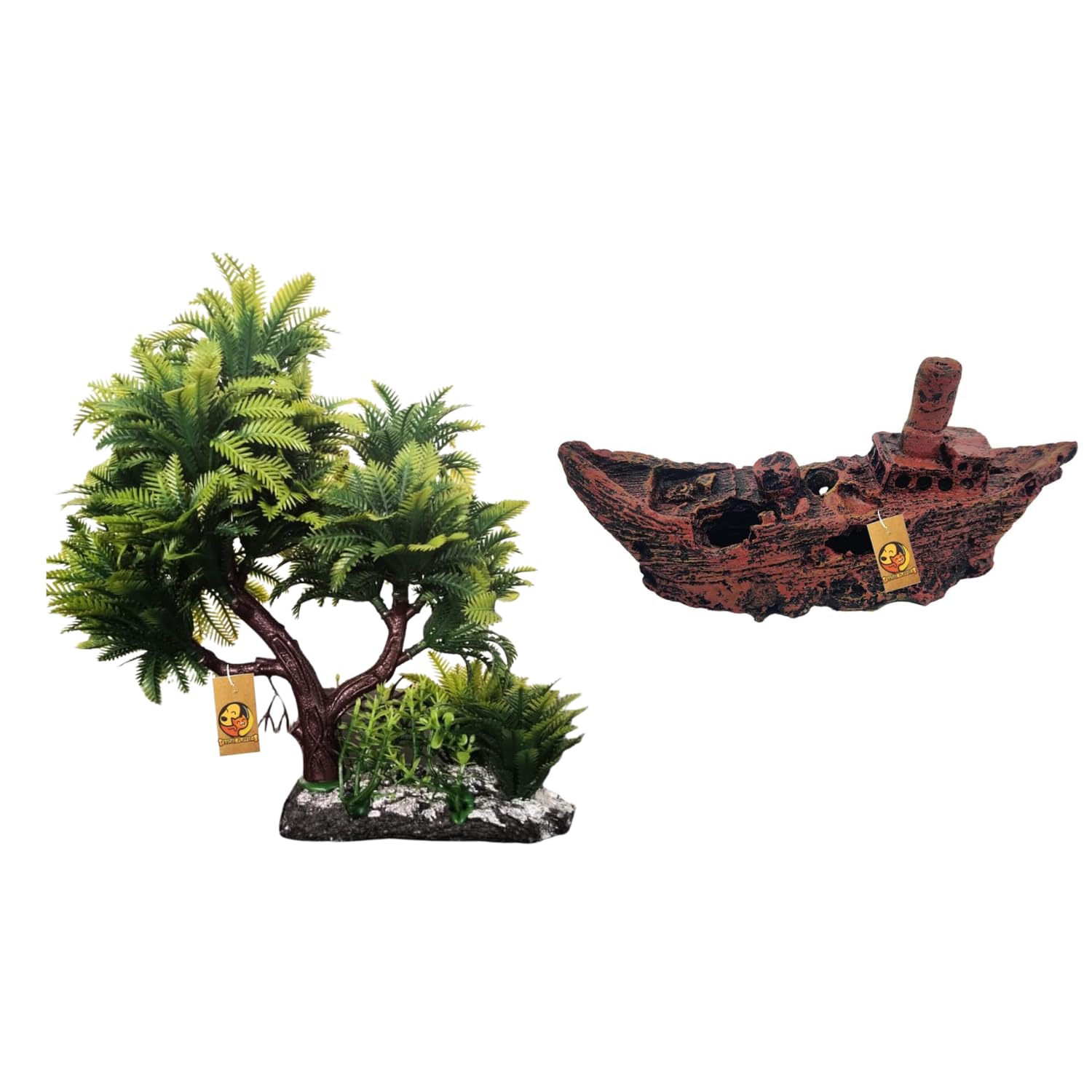 Foodie Puppies Aquarium Ornament Combo of Artificial Plants and Resin Decor - (Pine Coconut Plant + Sailing Ship) for Aquarium, Home, Office, Indoor Decoration Terrarium Decor Accessories (B0CLYGTNL8) Amazon Price History, Amazon Price Tracker