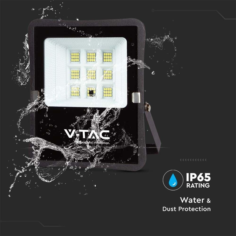 V-TAC Solar-Flutlicht 6W Schwarz – IP65, 400 Lumen, 4000K, Bis 12 Stunden Laufzeit, Mit 3m Kabel – Für Garten, Terrasse, Außenbereich