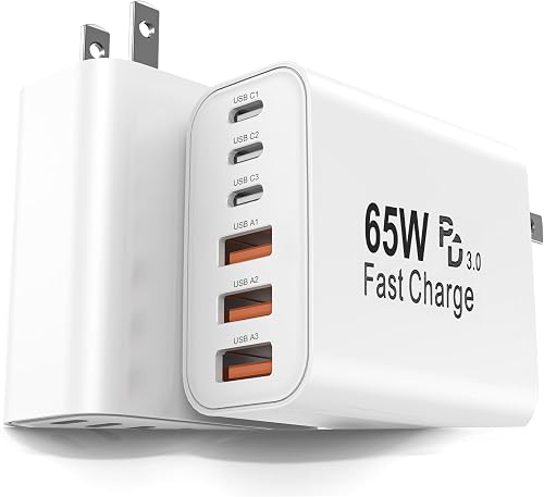 2-Pack 65W USB C Charger Block, 6-Port Fast Wall Charging Block [3 PD USB-C & 3 QC USB-A] for iPhone 17 16 15 Pro Max, iPad Pro, Galaxy S26 S25, Pixel 10 9, iWatch,Google & More