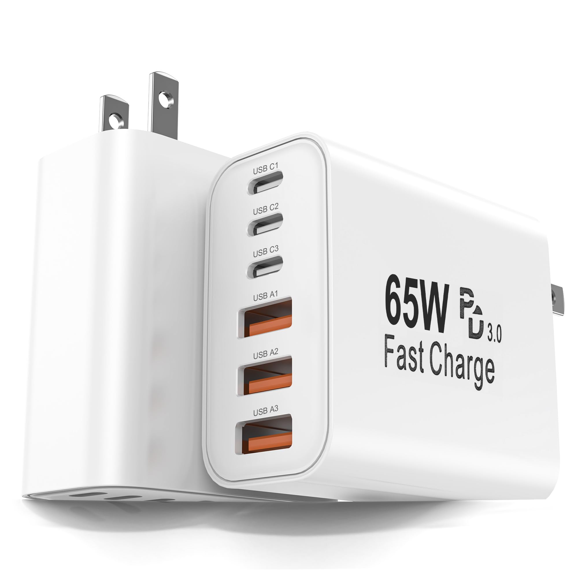 Photo 1 of 2-Pack 65W USB C Charger Block, 6-Port Fast Wall Charging Block [3 PD USB-C & 3 QC USB-A] for iPhone 17 16 15 Pro Max, iPad Pro, Galaxy S26 S25, Pixel 10 9, iWatch,Google & More