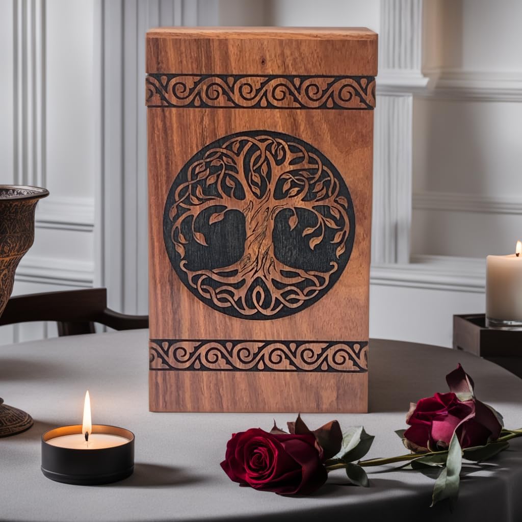 Wooden Urns for Adult Ashes Cremation Urns Wooden Urn Box for Human Ashes Tree of Life Urns for Human Ashes Adult