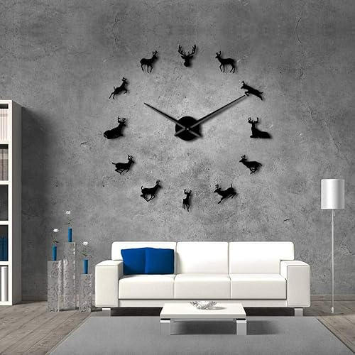 Miniatura 3 de The Geeky Days Woodland Deer Giant DIY Reloj de pared grande con efecto espejo, arte de pared, decoración del hogar, reloj grande sin marco, color