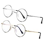 Brigtlaiff Blue Light Blocking Glasses for Men Women, Computer Gaming TV Glasses Anti Eyestrain with Round Metal Frame (Silver+Gold,Pack of 2)