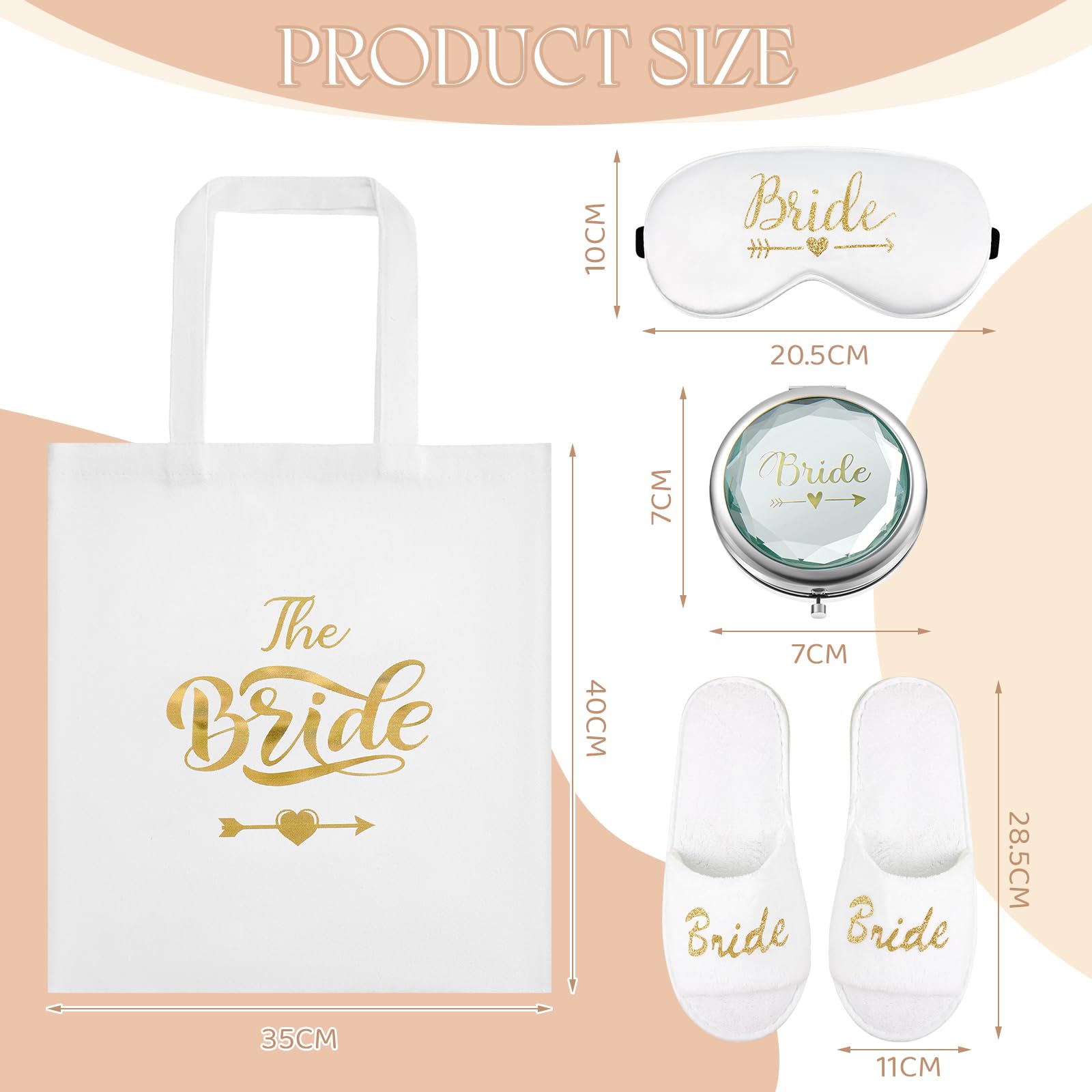 Hestya 6 Regalos de Despedida de Soltera Novia, Pantuflas de Boda Bride Coletero Rosa Diadema Bolsa Antifaz de Seda Espejo