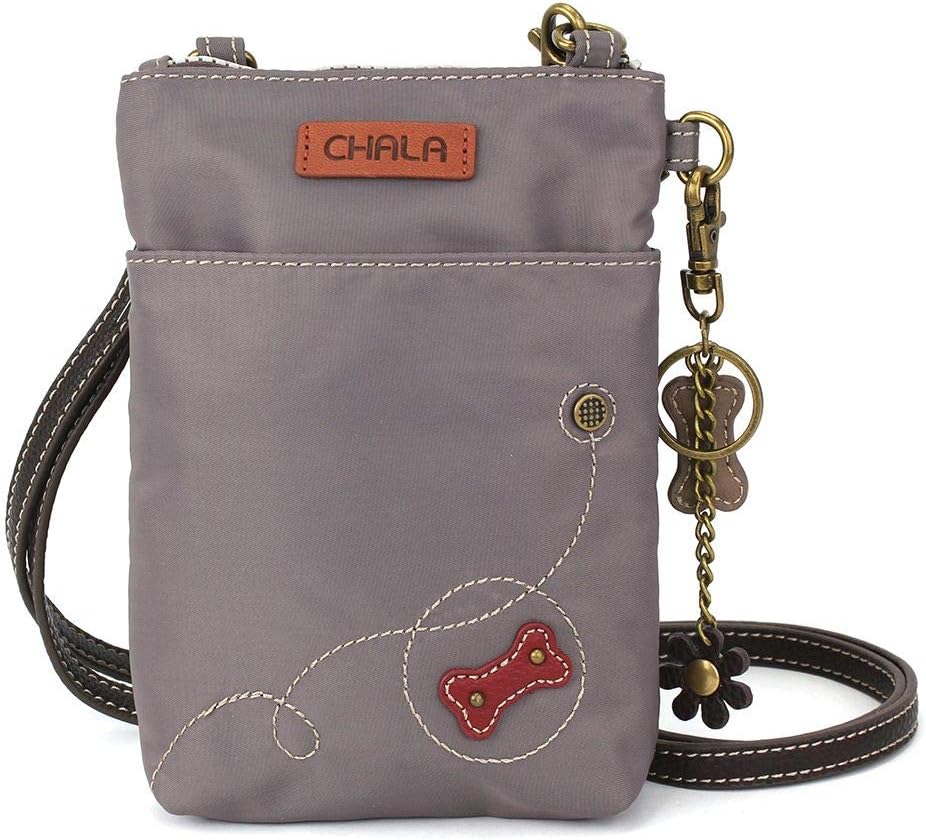 Chala Group Chala Handbags Paw Print Venture Cellphone Crossbody Handbag RFID Protected Dog Mom, Gray