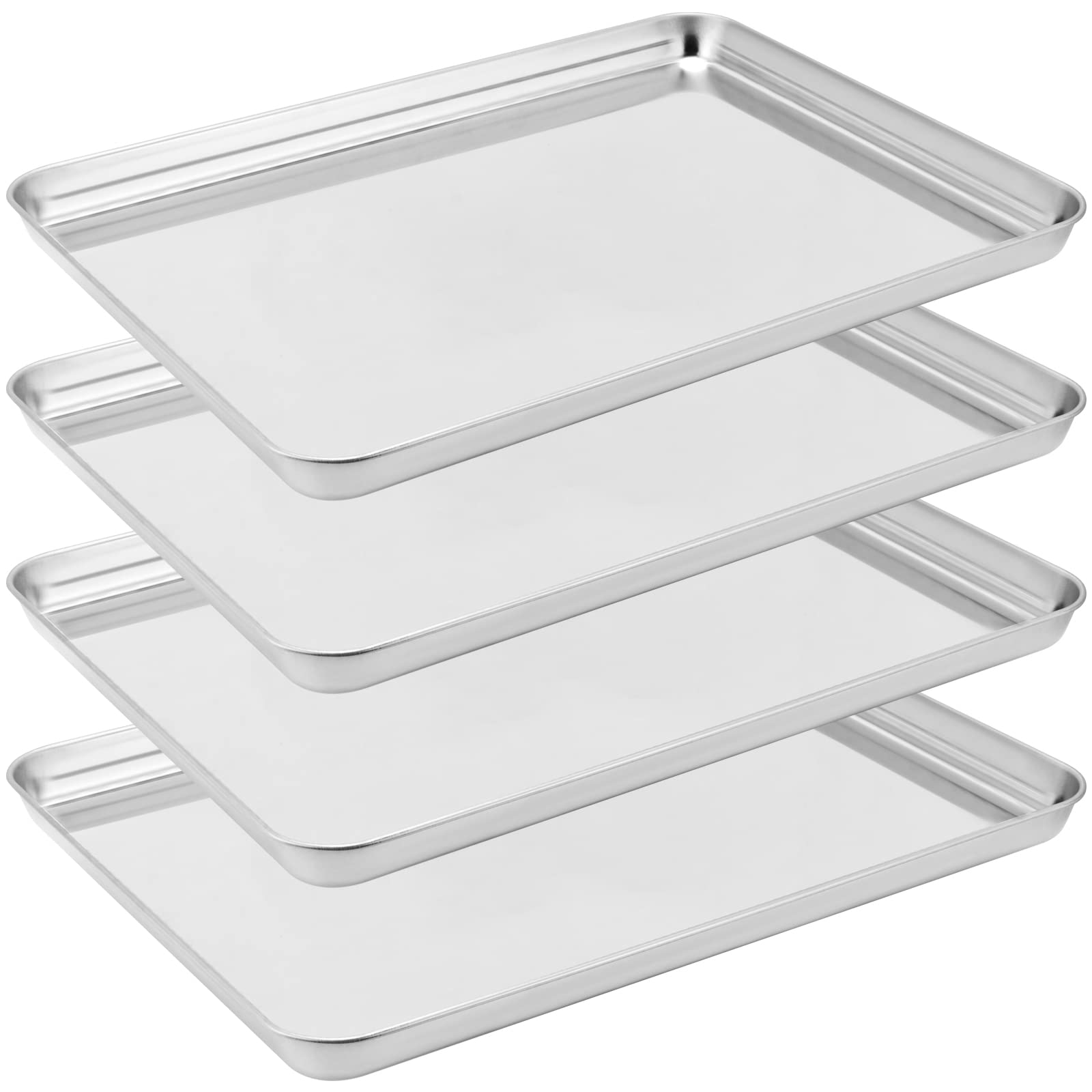 ZEONHAKSet of 4 Stainless Steel Baking Pan Sheet, Non Stick Cookie Sheet Baking Pans, Toaster Baking Tray with Mirror Finish, 16 x 12 x 1 Inch