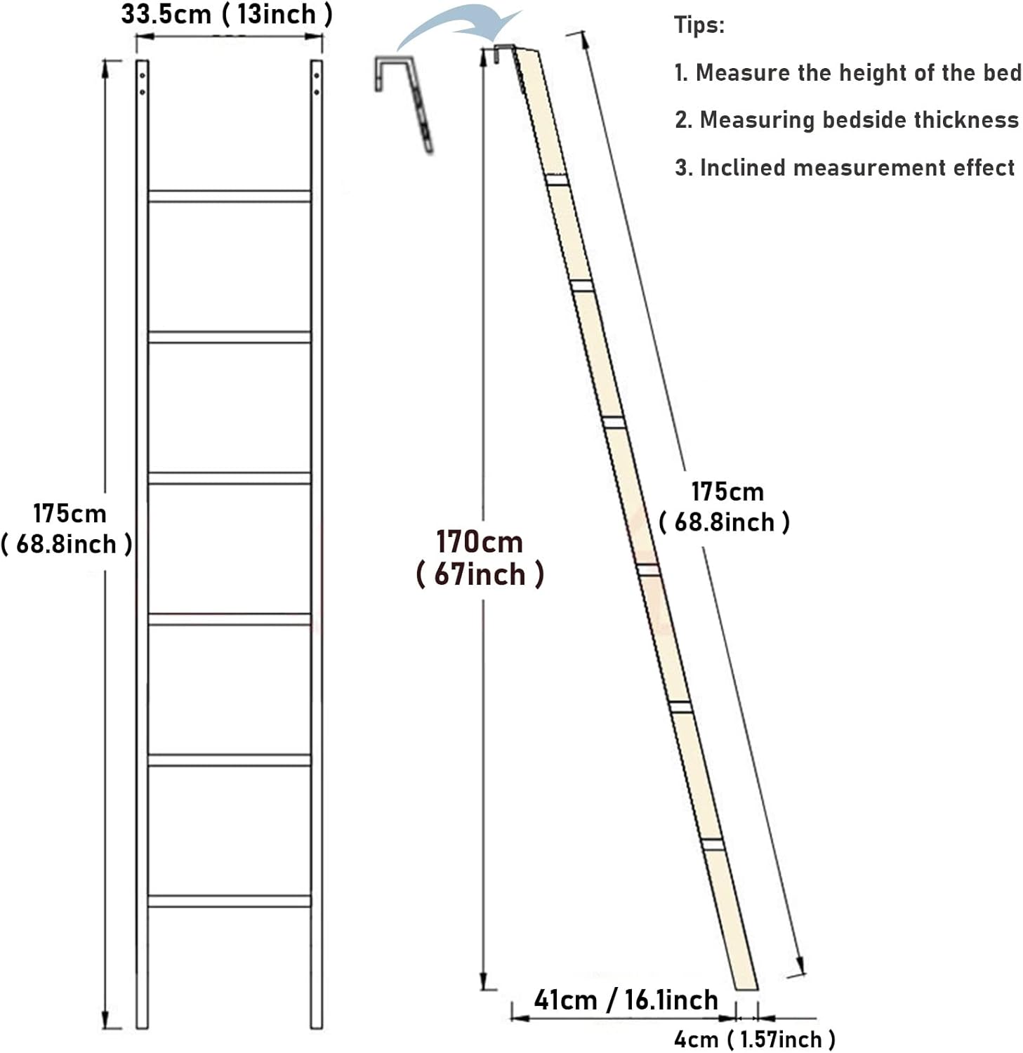 Overhead Bunk Climbing Ladder with Hooks, Travel Trailer Lifted Bed Ladders, School Dorm Lofted Bed Ladders for Daughters Sons, Silver Gray, Black, White (Color : Silve-G, Size : 6