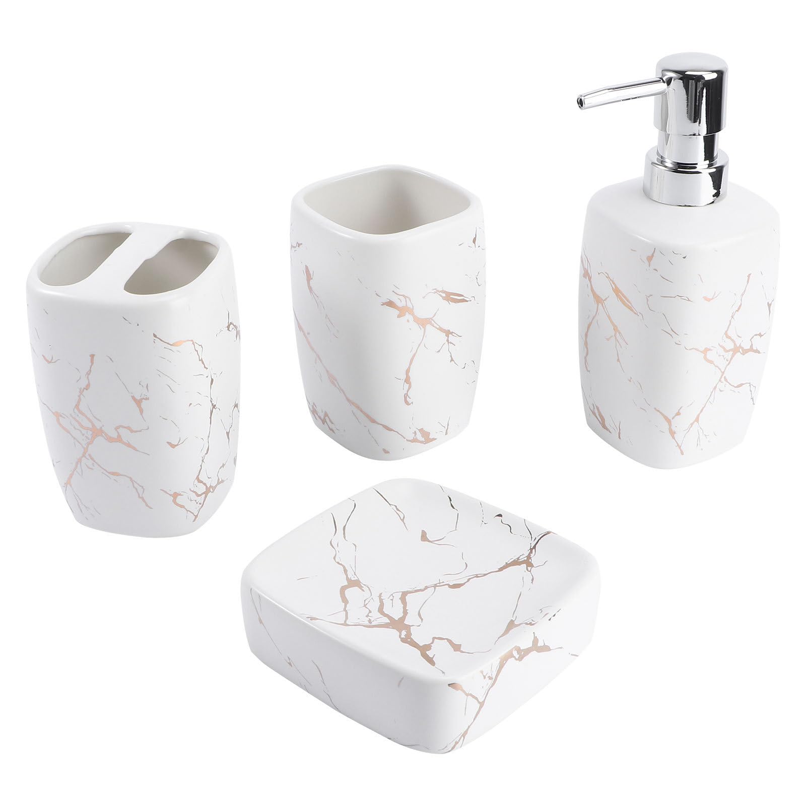 GALPADA Set Accessori da Bagno in Ceramica Bianco 4 Pezzi Porta Spazzolini e Bicchiere per Risciacquo 350ml per Uso Domestico Elegante e Facile da Pulire