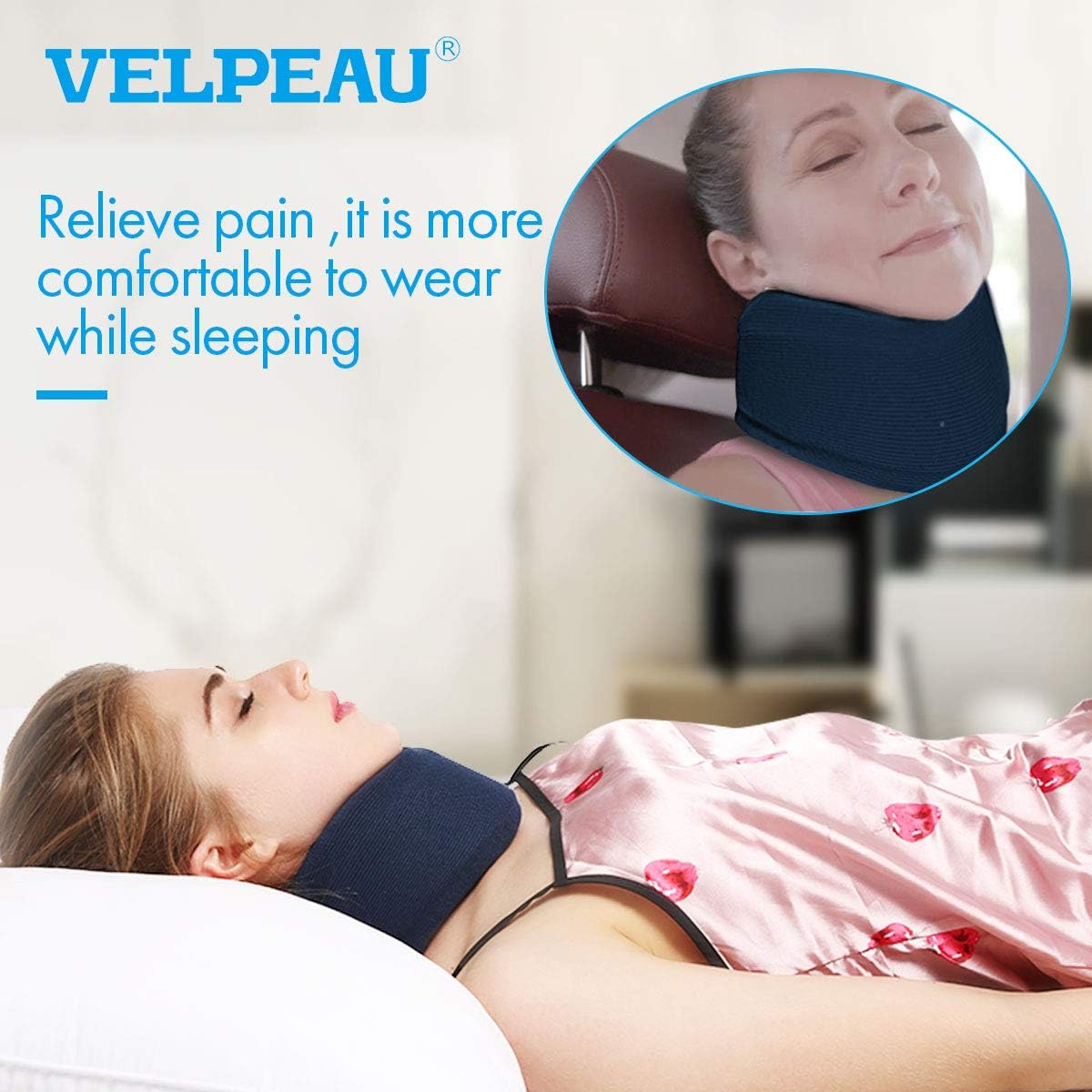 VELPEAU Neck Brace -Foam Cervical Collar - Soft Neck Support Relieves Pain & Pressure in Spine - Wraps Aligns Stabilizes Vertebrae - Can Be Used During Sleep (Enhanced, Blue, Large, 3.3″) : Health & Household