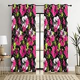 BOHOMOCASA Neon Splash Floral Blackout Curtains, Colorful Artistic Flower Drapes, 100% Light Blocking, Thermal Insulated & Noise Reducing Curtains for Bedroom, Grommet Top 52 x 84 Inches, 2 Panels