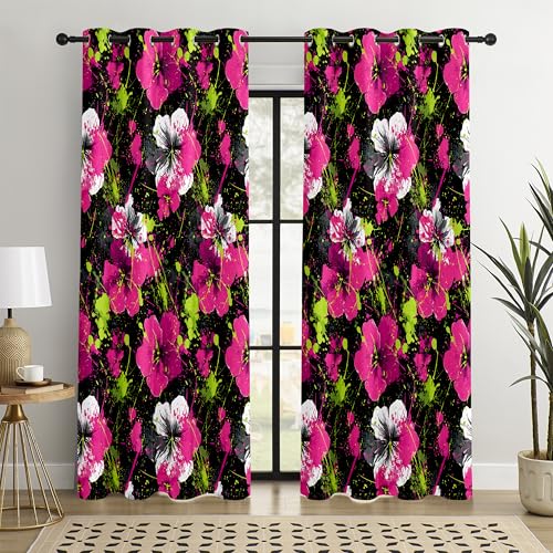 BOHOMOCASA Neon Splash Floral Blackout Curtains, Colorful Artistic Flower Drapes, 100% Light...