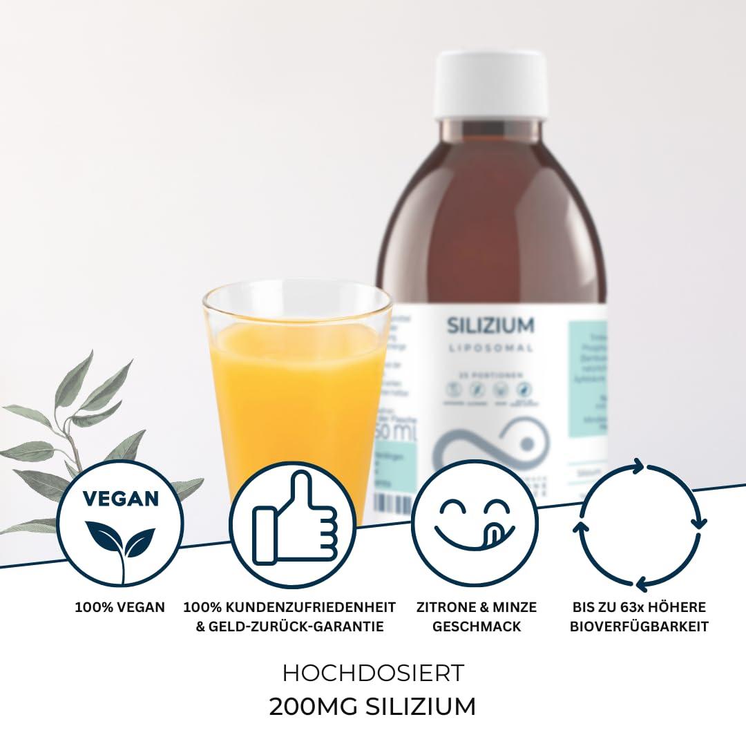 Mighty Elements Silicio liposomal de 200 mg, líquido, súper sabor, vegano, muy alta biodisponibilidad, botella de vidrio de 250 ml