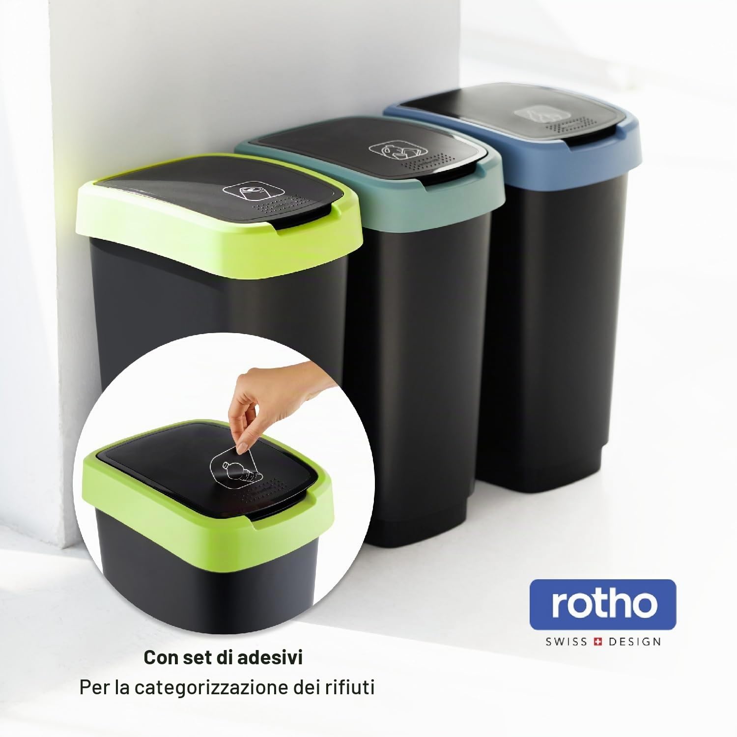 Rotho Salsa Pattumiera da 25 l con coperchio, in plastica (PP) senza BPA, verde, 25 l (33,3 x 25,2 x 47,6 cm)
