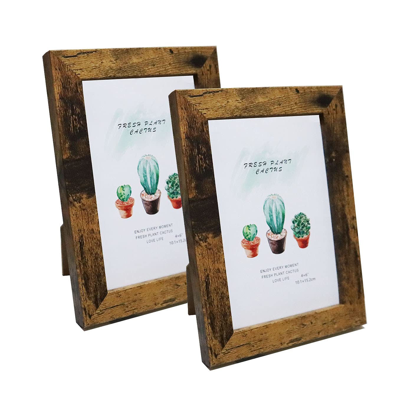 6x4 Inch Rustic Wood Photo Frame Brown Picture frames with Clear Glass Front for Tabletop or Wall Display 2 Packs