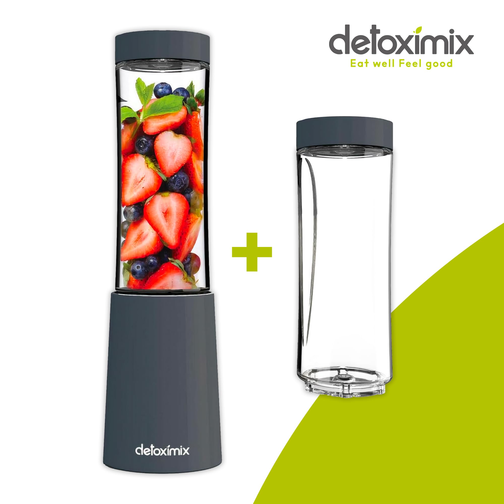 DETOXIMIX - Mini Blender Compact 150W 280ml - Smoothie Milk-shake Jus Fruits Ou Légumes - 2 Bouteilles Gourdes Avec Couvercle De Voyage + Livret De Recettes Inclus - Plastique Sans BPA 4
