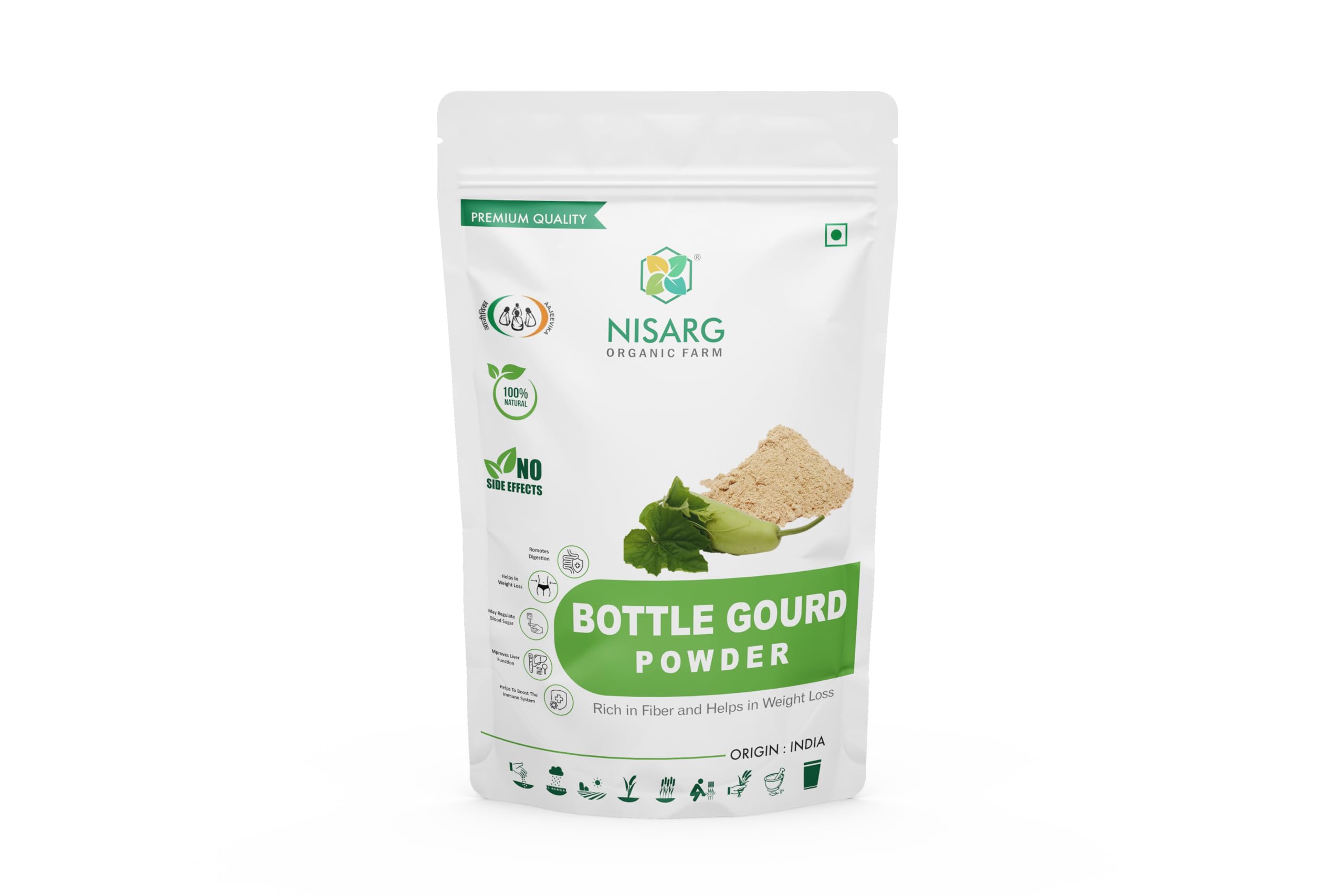 NISARG ORGANIC FARM Bottle Gourd Powder I Lauki/Doodhi Powders I Pure Organic & Natural I Healthy and Nutritious I Traditional Method Made I Add in Protein Shake and Juices (100 gm)