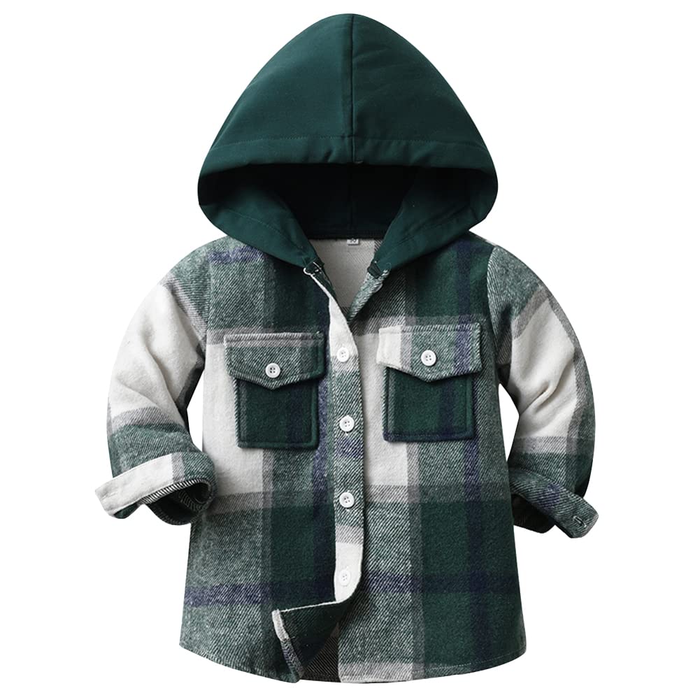 Kinder Übergangsjacke Jungen Kindermantel Mädchen Jacke Kariertem Hemd mit Kapuze für Frühling und Herbst