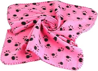 Inzopo Warm Lovely Fleece Blanket Pet Dog Paw Print Pattern Soft Bed Mat - Red, M Red Medium