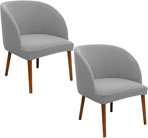 Vista 19 de SZJIAHTM 2 fundas para silla de comedor, respaldo redondo, curvado, suave, elástico, de mediados de siglo, moderno, para cocina, sala de estar Blanco