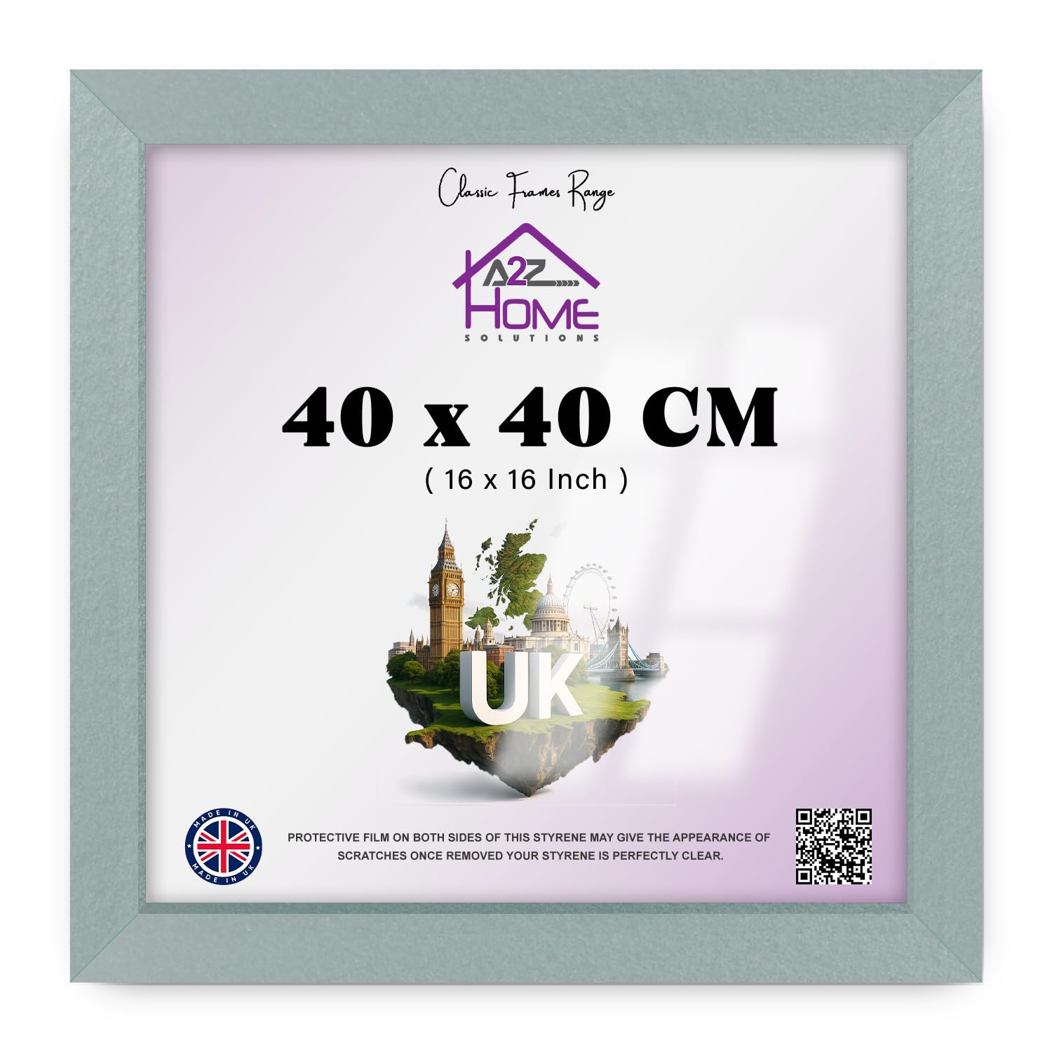 A2Z Home Solutions® Photo Poster Display Wall Hanging Silver Frame 40 x 40 cm For Print Picture With Clear Perspex 30x15mm Moulding Mounting Hooks MDF backboard