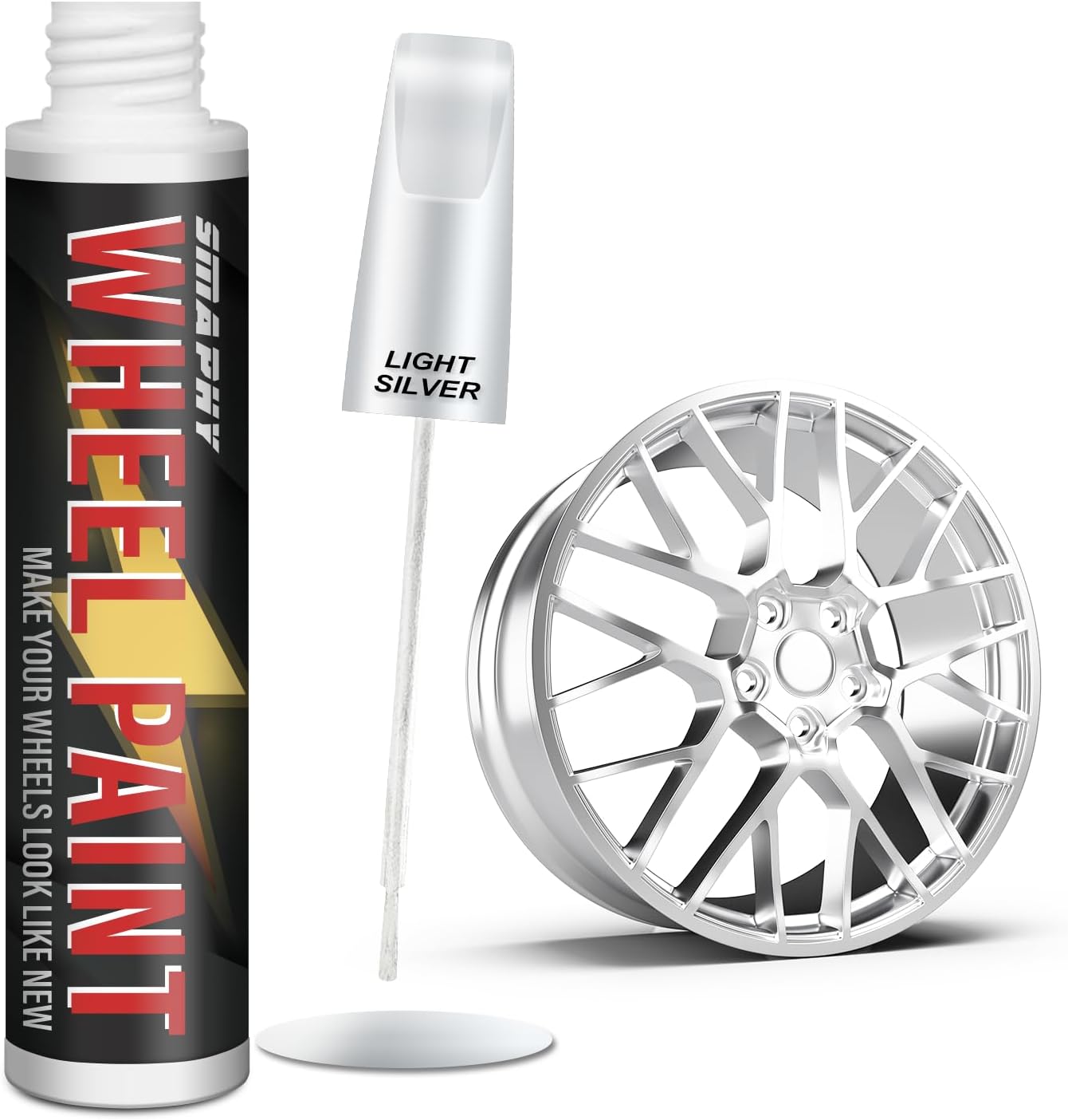 Silver Rim Touch Up Paint, Wheel Scratch Repair Touch Up Paint Pen, Silver Car Rim Paint for Wheel Repair, Universal Color Satin Silver for Rims (Light Silver)