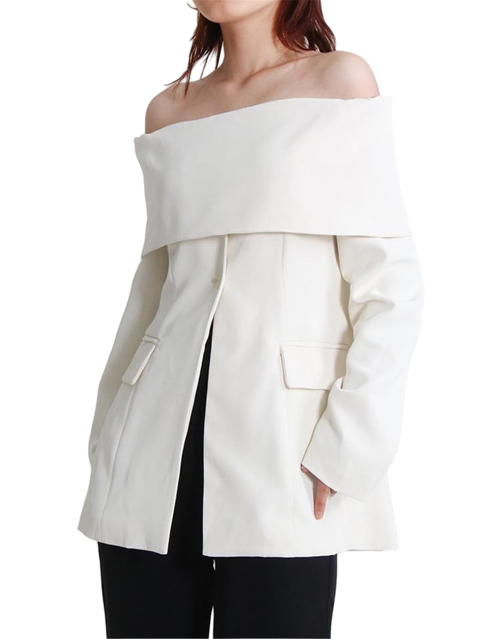 Blazer de hombro para mujer, blazers para mujer, para el trabajo, casual, a la moda, con hombros descubiertos, chaqueta tipo blazer con frente abierto