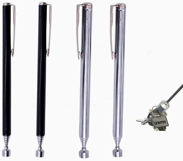Telescopic Magnetic Pickup Tool, 2 Silver and 2 Black Magnetic Extendable Pickup Tool Portable Handy Magnetic Retrieval Pen Extending to 65cm