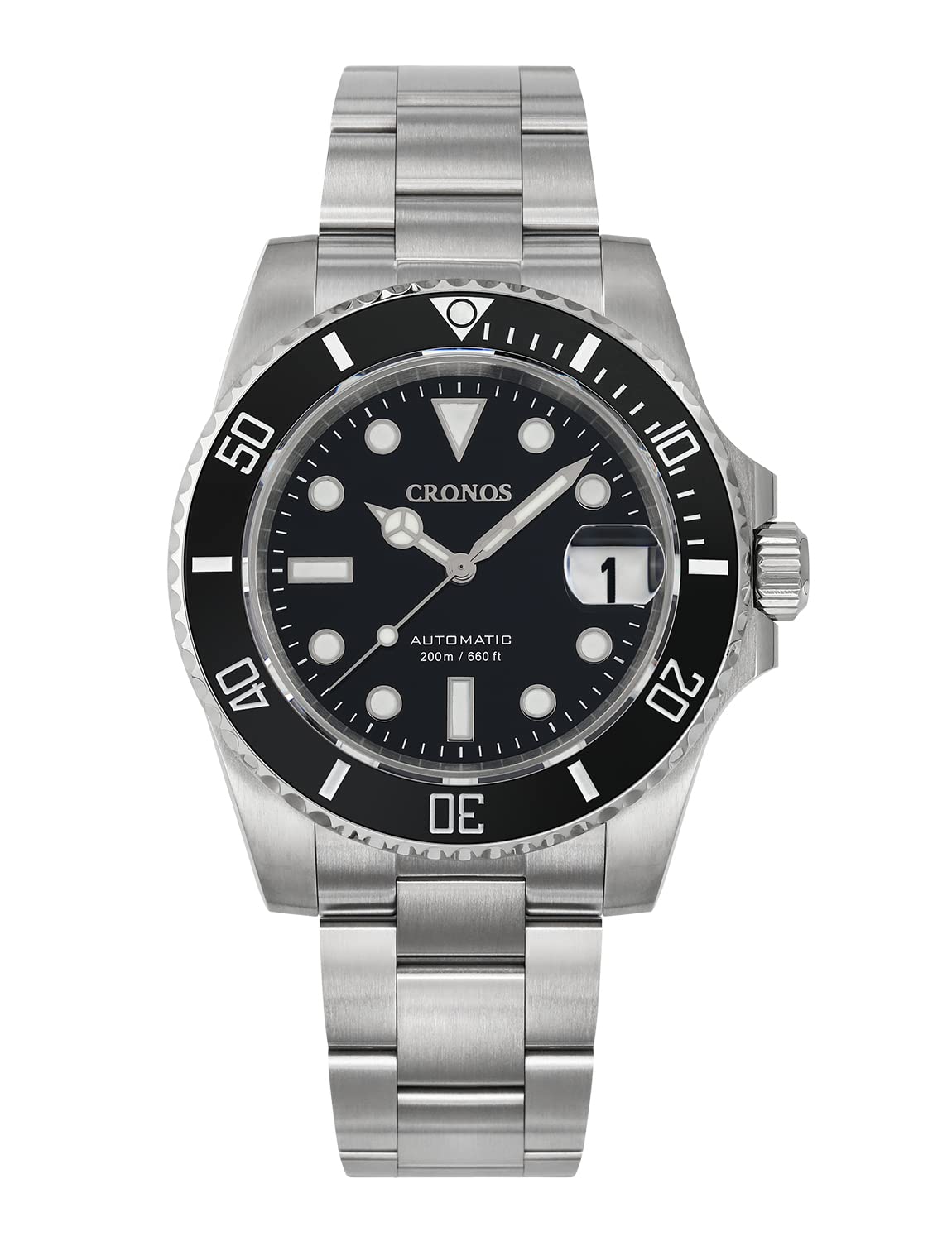 TACTICAL FROG Cronos Men's Dive Watches - PT5000 Automatic Diver Watch for Men, Sapphire Crystal Full Luminous and Sports Casual Classic Style, Black 40mm