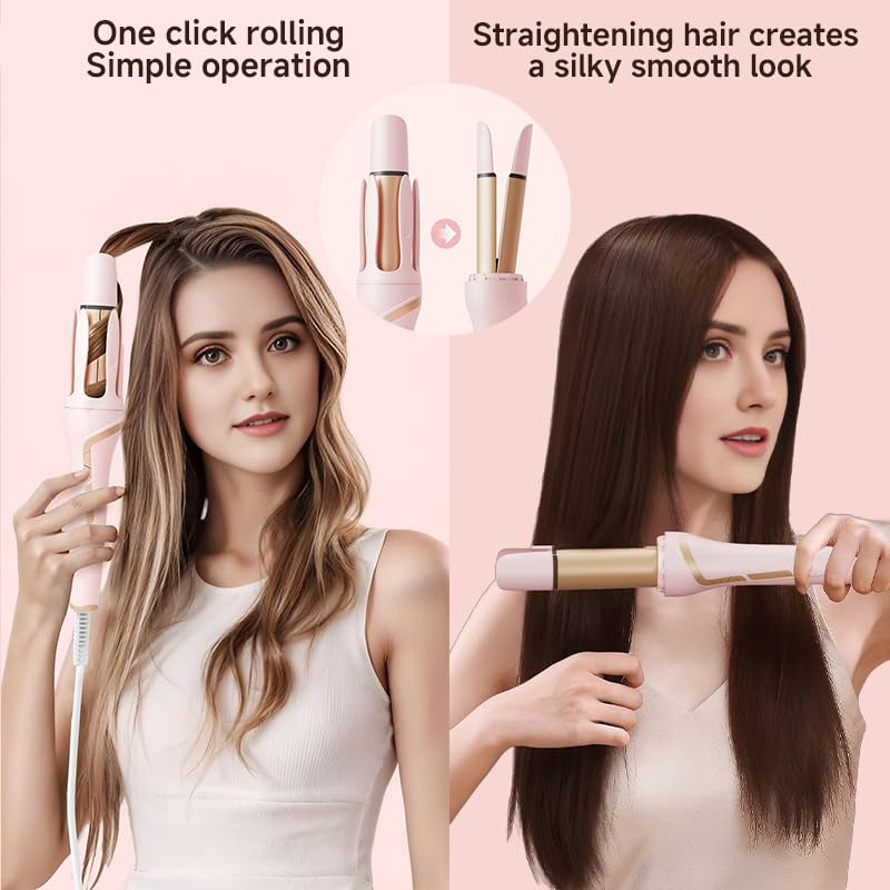 JINNEISYS Automatic Curling Iron, Straight Hair Curling 2-in-1, Intelligent Power Off, Anti-Winding, Two-Way Automatic Rotation, with 3 Levels of Temperature Adjustment for All Kinds of Hair (Black)