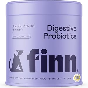 Finn Digestive Probiotics for Dogs - Complete Digestive System Support with Pumpkin Prebiotics Live Probiotics - Vet Recommended