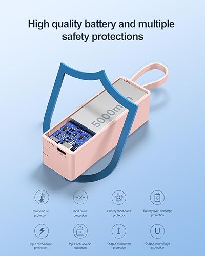 Miniatura 7 de Mini cargador portátil pequeño banco de energía de 5000 mAh con cables USB C y LT incorporados, cargador portátil ultra compacto para iPhone 15 14