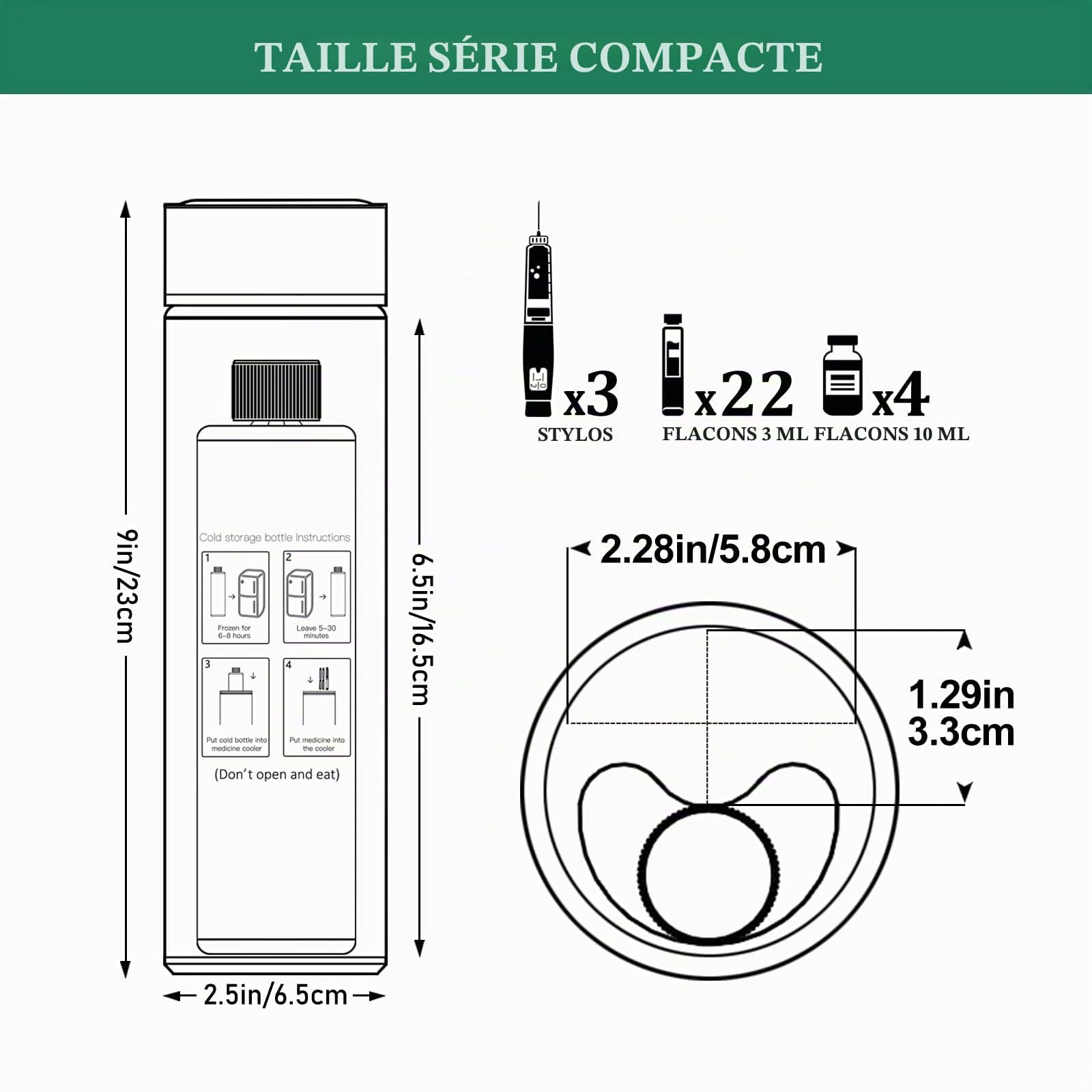 Pochette Isotherme Insuline Voyage, Trousse Isotherme Médicament 60 h, Glacière Médicale pour Insuline, GLP-1, Peptides & Stylos Injectables, Thermomètre Mécanique, Acier Inox, 3 Stylos