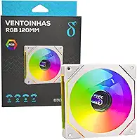 Cooler Fan Branco RGB Silencioso para Gabinete PC Gamer 120mm, 6 Pinos, 39 CFM, 1200 RPM