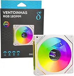 Cooler Fan Branco RGB Silencioso para Gabinete PC Gamer 120mm, 6 Pinos, 39 CFM, 1200 RPM
