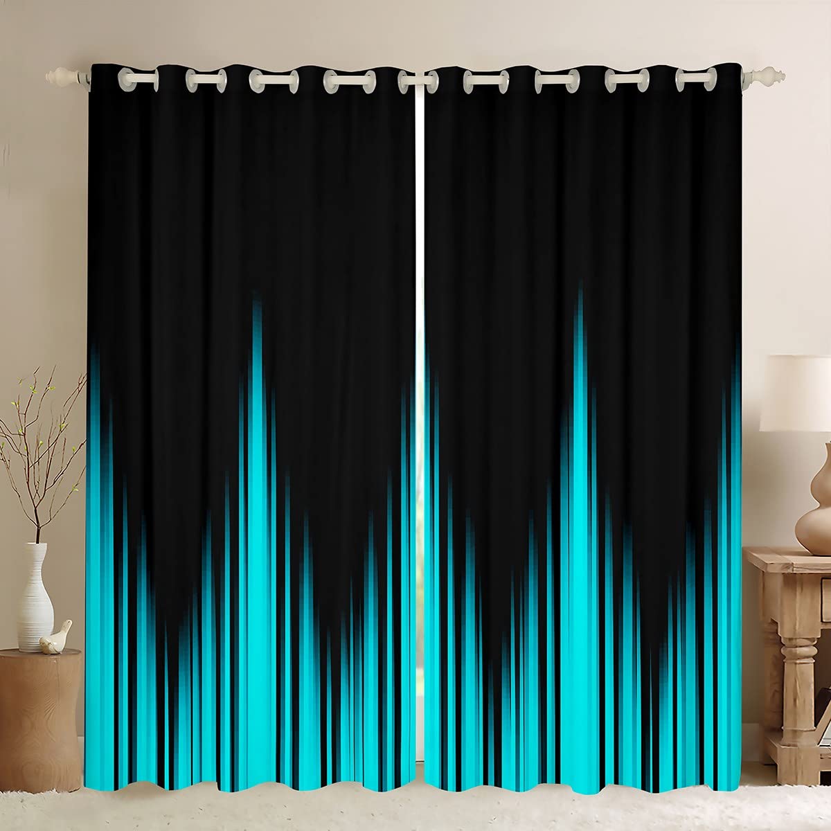 Homemissing Boys Multicolored 13213 Turquoise Teal Blue And Dark Window Curtains Vintage Ombre Blackout Curtains Gradient Dark Simple Style Darkening Dreapes Window Treatments W46*L54
