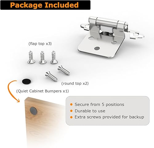 Miniatura 6 de Bisagras superpuestas de 12 pulgada, paquete de 10 bisagras de montaje empotrado de cierre automático con parachoques de puerta, accesorios