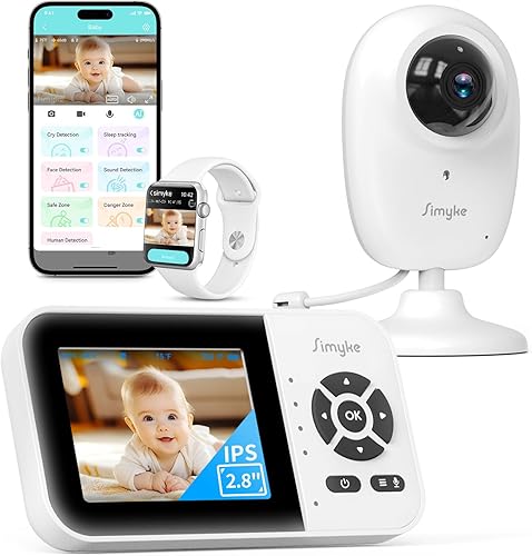 Miniatura 10 de Monitor inteligente para bebé con 2 cámaras y audio, aplicación, largo alcance, visión nocturna, sensor de temperatura, conversación de 2 vías,