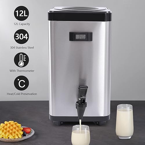 Miniatura 3 de Dispensador de bebidas aislado de acero inoxidable de 12 litros dispensador de bebidas heladas y calientes con termómetro y grifo para mantener